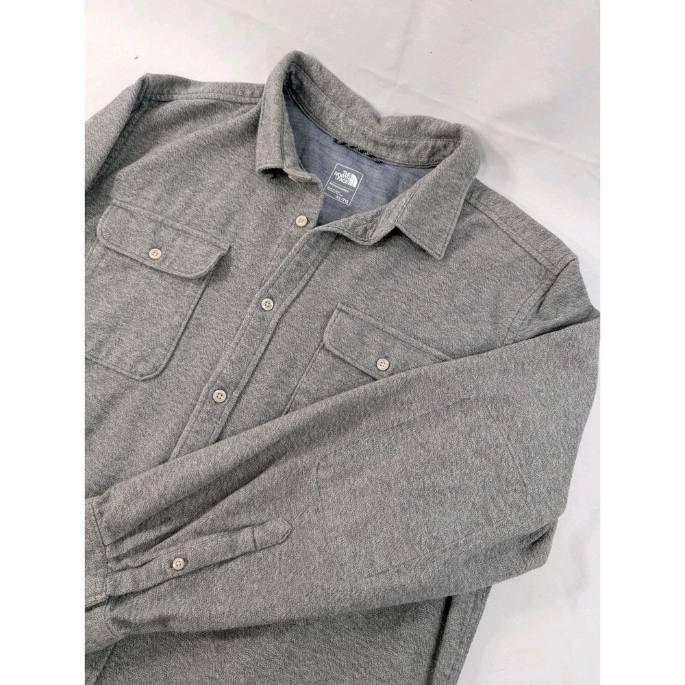 The North Face Gray Flannel Flap Pocket Elbow Patch Button Front Soft Men's XL